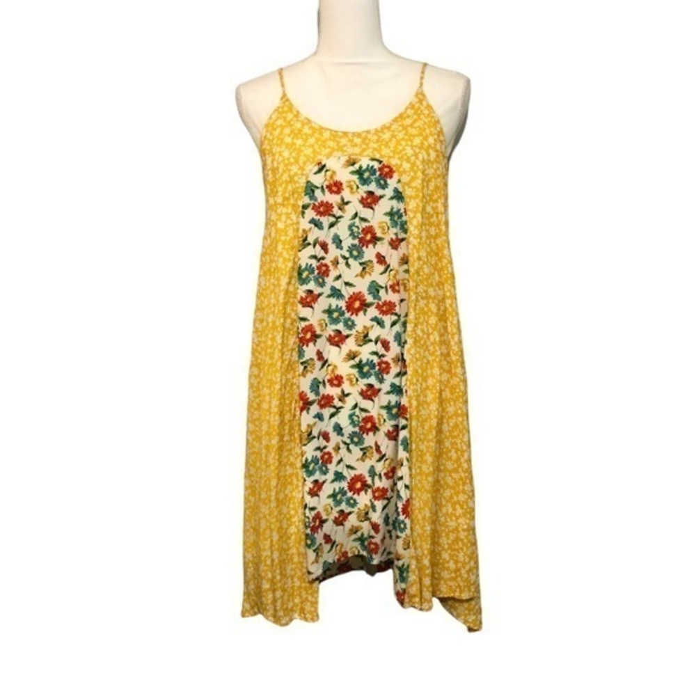 CLEARANCE UNCLE FRANK Sunny Yellow White Ditsy Floral Strappy Dress Scoopneck